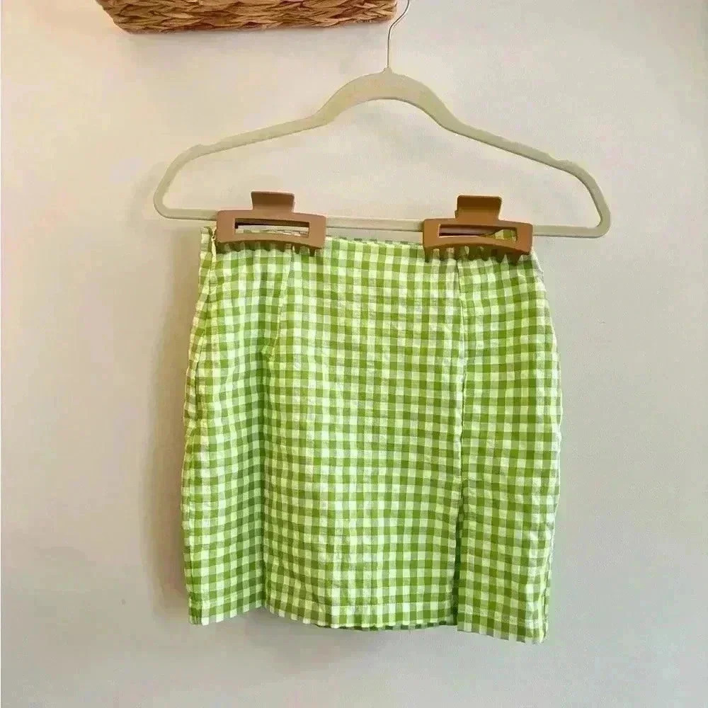 Green Gingham Mini Skirt